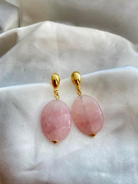 Imagem de Brinco pedra oval quartzo rosa natural - 0514189