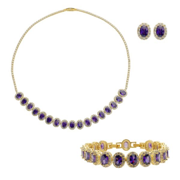Imagem de Conjunto oval zircônia ametista roxa  - 1101420